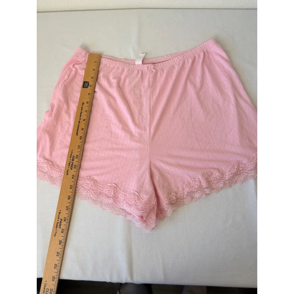 Auden Pink Ribbed Pajama Set Long Sleeve Top Lace Trim Shorts‎ XXL new